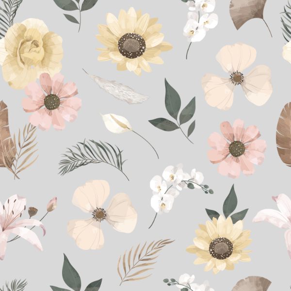 Woven Fabric Wallpaper - Vintage Floral (Light Grey)