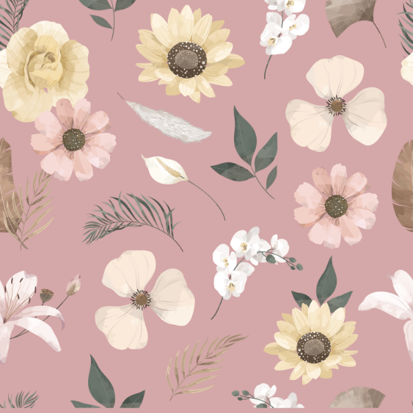 Woven Fabric Wallpaper - Vintage Floral (Pink)