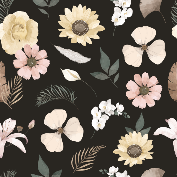 Woven Fabric Wallpaper - Vintage Floral (Black)