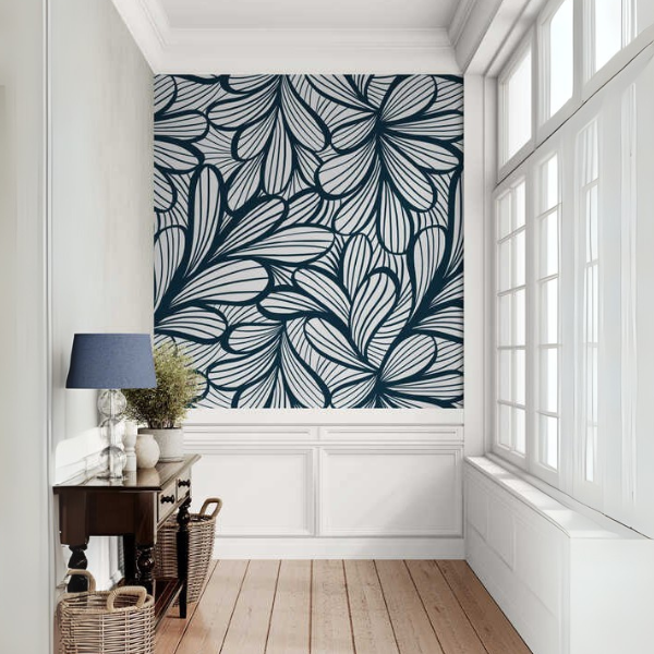 Woven Fabric Wallpaper - Graphic Floral (Midnight Blue)