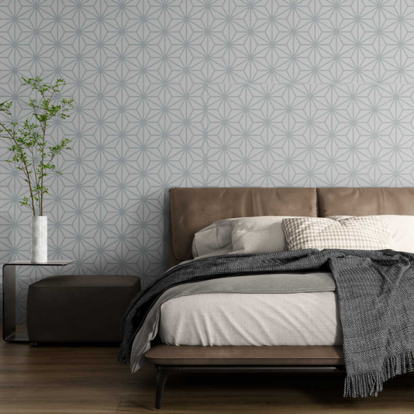 Woven Fabric Wallpaper - Japanese Geometric (Light Grey)