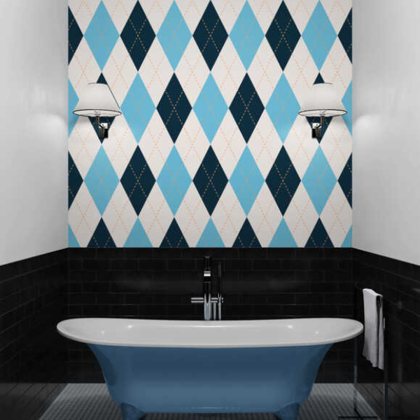 Woven Fabric Wallpaper -Blue Plaid