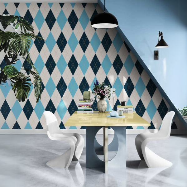 Woven Fabric Wallpaper -Blue Plaid