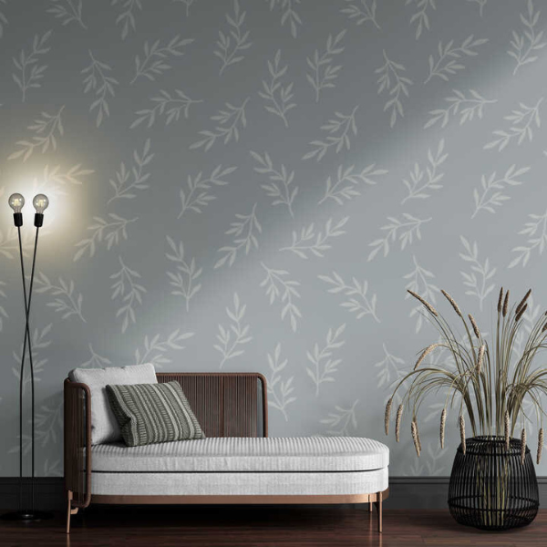 Woven Fabric Wallpaper - Leaf Design (Light Grey & Tan)