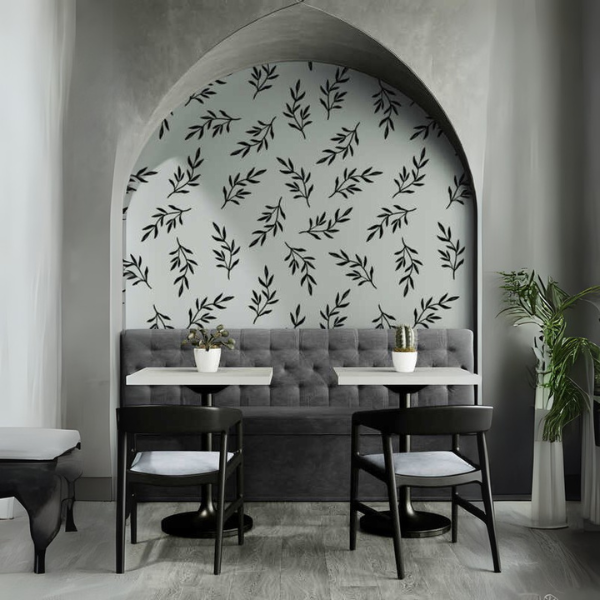 Woven Fabric Wallpaper - Leaf Design (Sea Green)