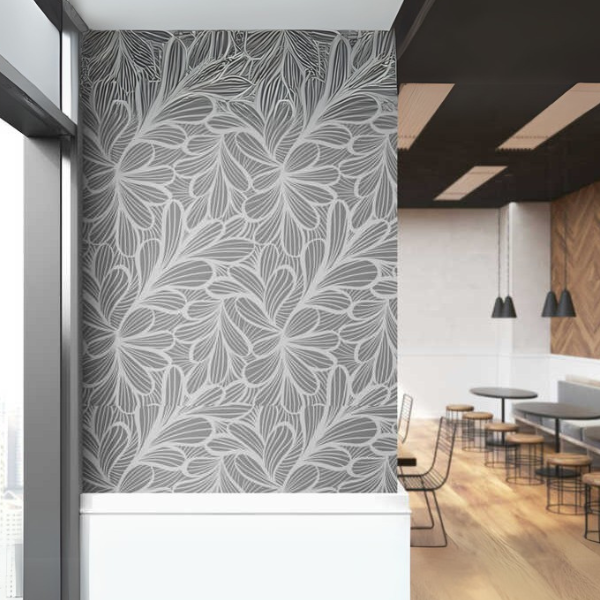 Woven Fabric Wallpaper – Graphic Floral (Dark Grey & White
