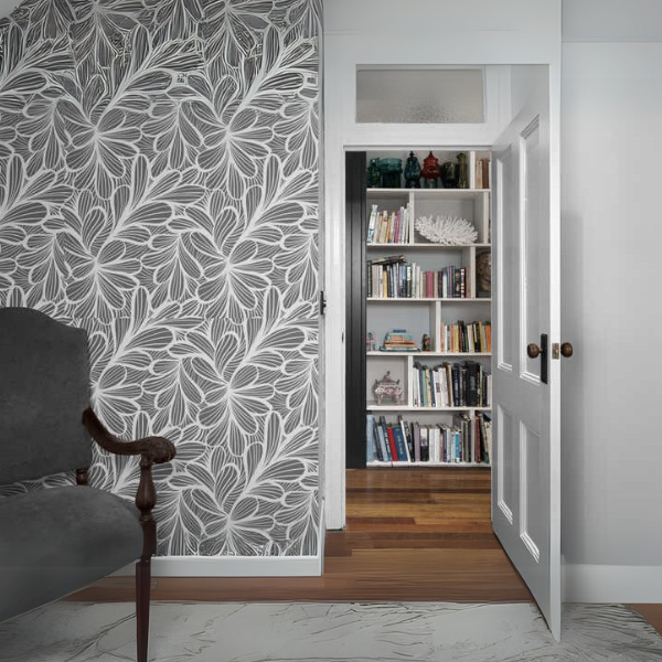 Woven Fabric Wallpaper – Graphic Floral (Dark & Light Grey)