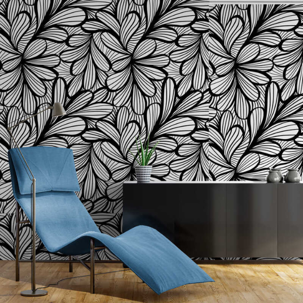 Woven Fabric Wallpaper - Graphic Floral (Black)