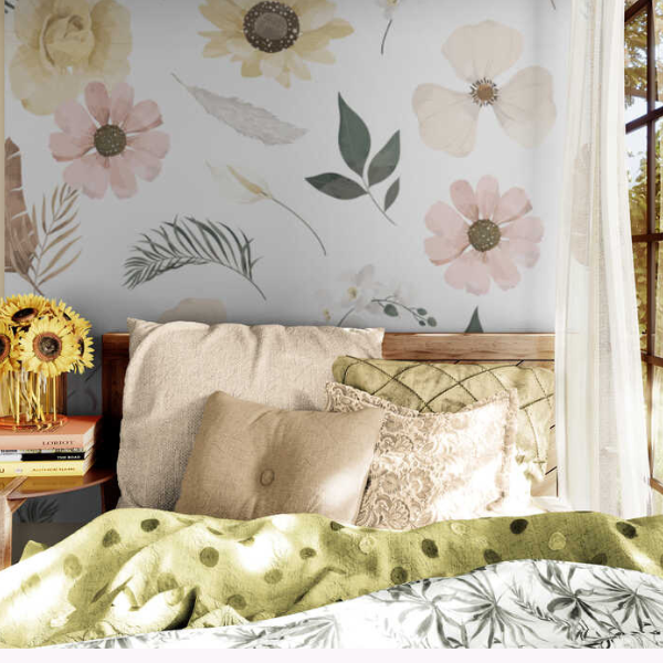Woven Fabric Wallpaper - Vintage Floral (Classic White)
