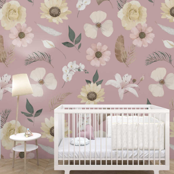 Woven Fabric Wallpaper - Vintage Floral (Pink)