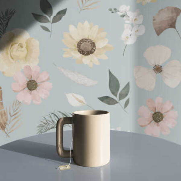 Woven Fabric Wallpaper - Vintage Floral (Light Green)