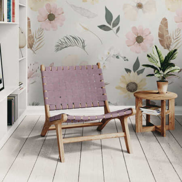 Woven Fabric Wallpaper - Vintage Floral (Cream)