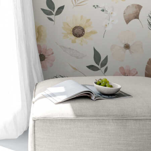 Woven Fabric Wallpaper - Vintage Floral (Cream)