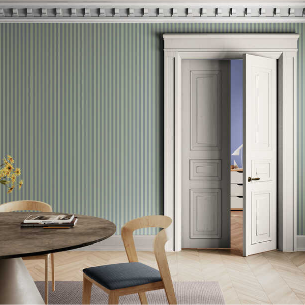 Woven Fabric Wallpaper - Striped Green Grey