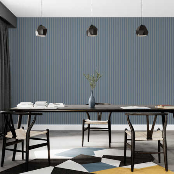 Woven Fabric Wallpaper - Striped Blue Grey