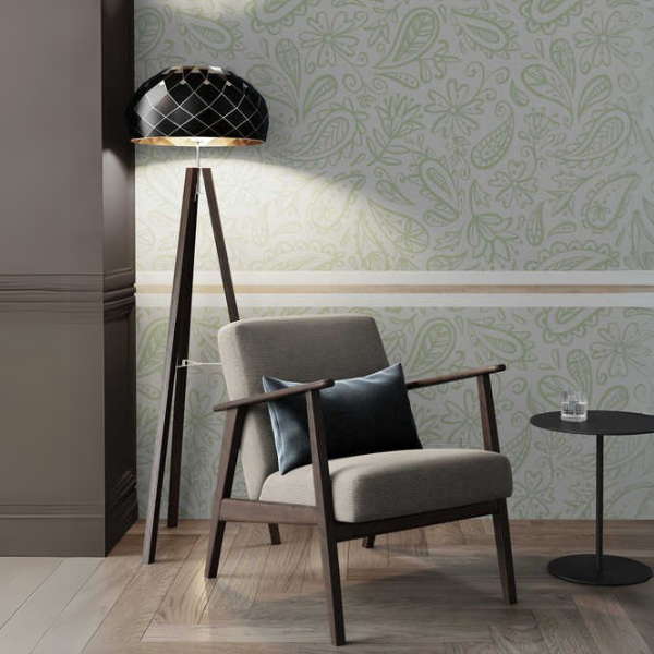 Woven Fabric Wallpaper - Grey Paisley