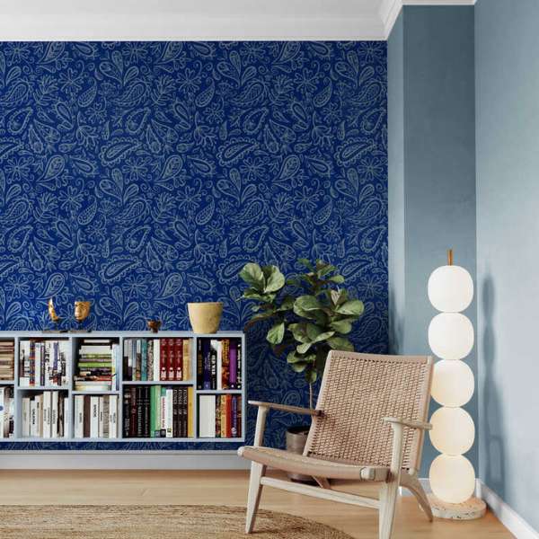 Woven Fabric Wallpaper - Blue Paisley