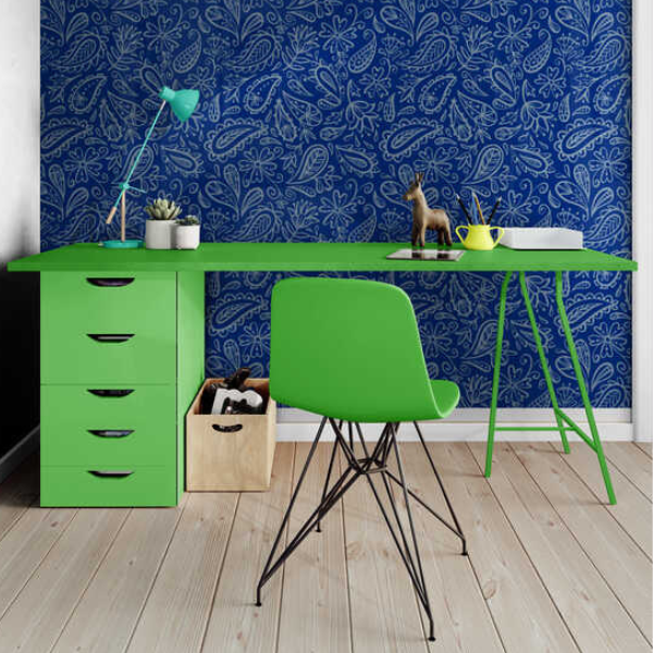 Woven Fabric Wallpaper - Blue Paisley