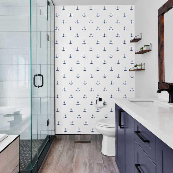 Woven Fabric Wallpaper - White Anchor