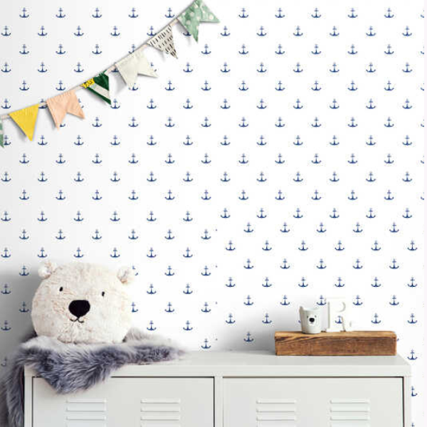 Woven Fabric Wallpaper - White Anchor