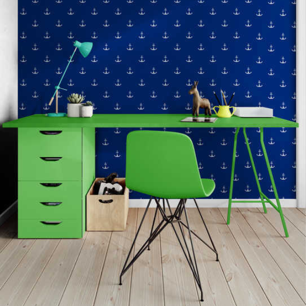 Woven Fabric Wallpaper - Blue Anchor