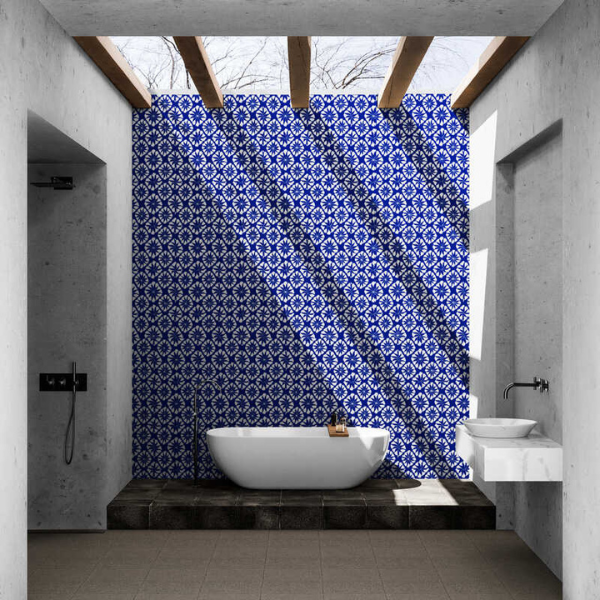 Woven Fabric Wallpaper - Moroccan Blue & White