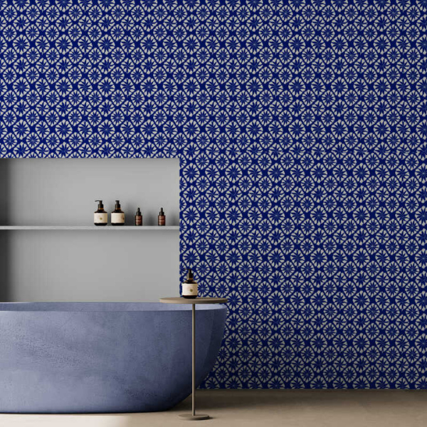Woven Fabric Wallpaper - Moroccan Blue Grey