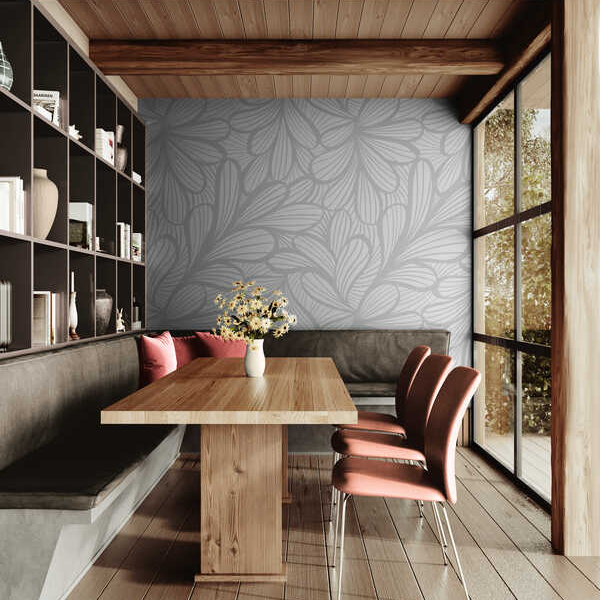 Woven Fabric Wallpaper - Graphic Floral (Medium Grey)