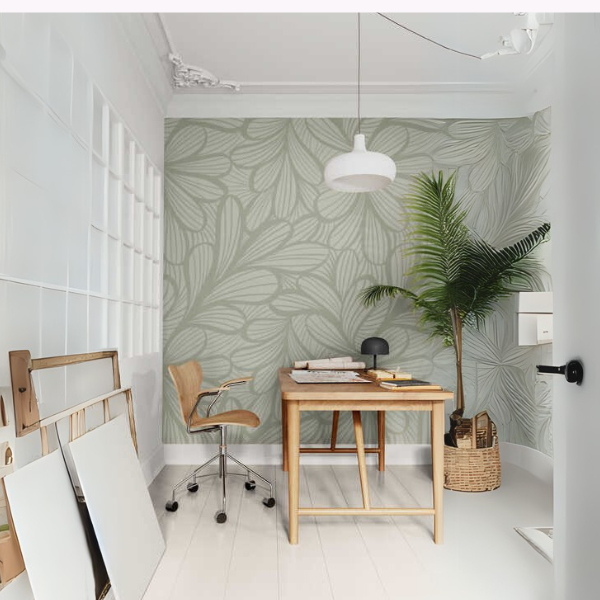 Woven Fabric Wallpaper - Graphic Floral (Tan)