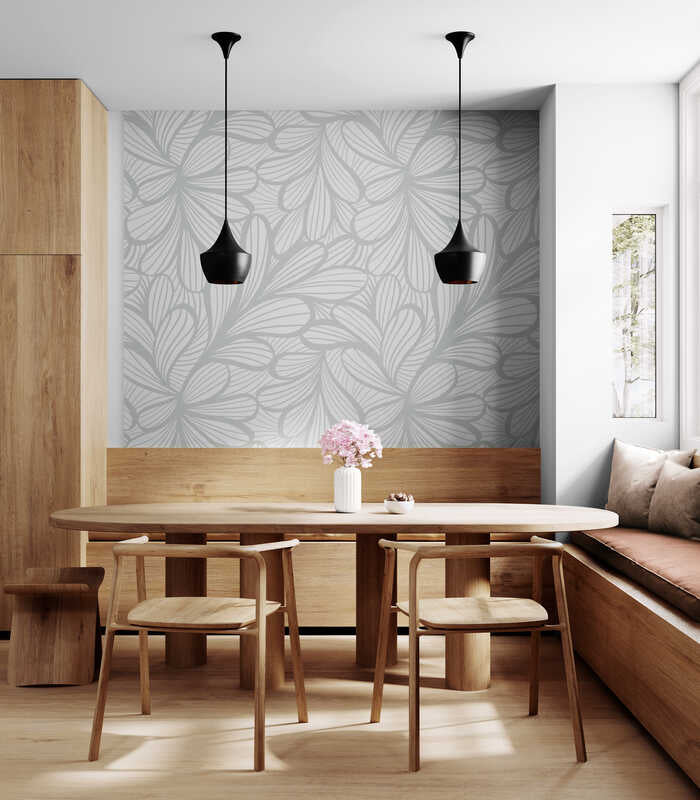 Woven Fabric Wallpaper - Graphic Floral (Light Grey)