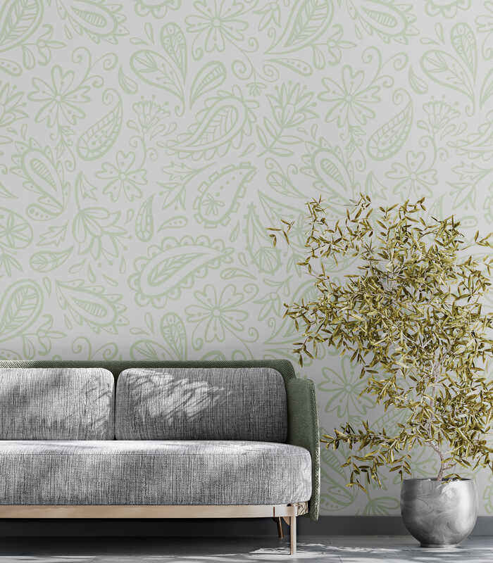Woven Fabric Wallpaper - Grey Paisley