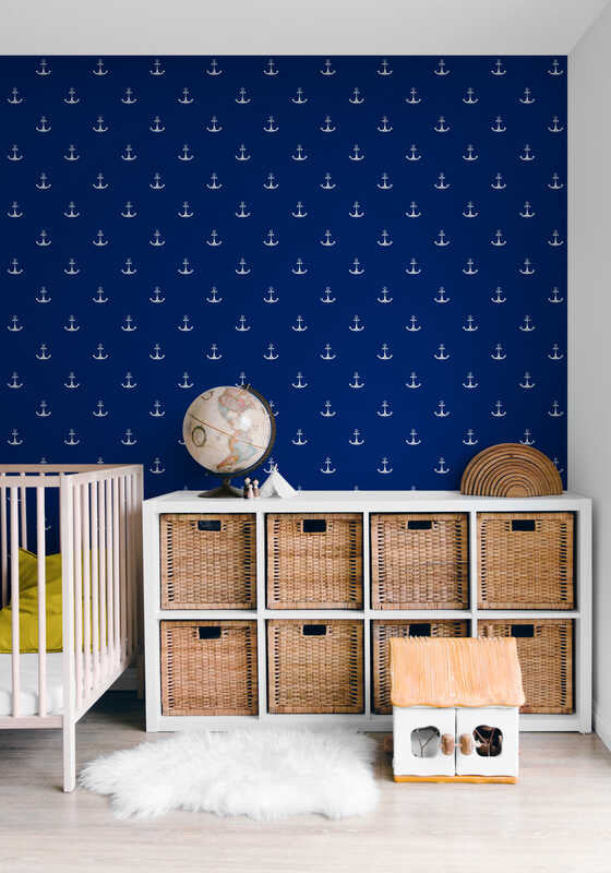 Woven Fabric Wallpaper - Blue Anchor