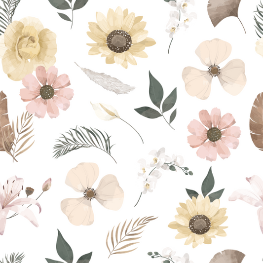 Woven Fabric Wallpaper - Vintage Floral (Classic White)