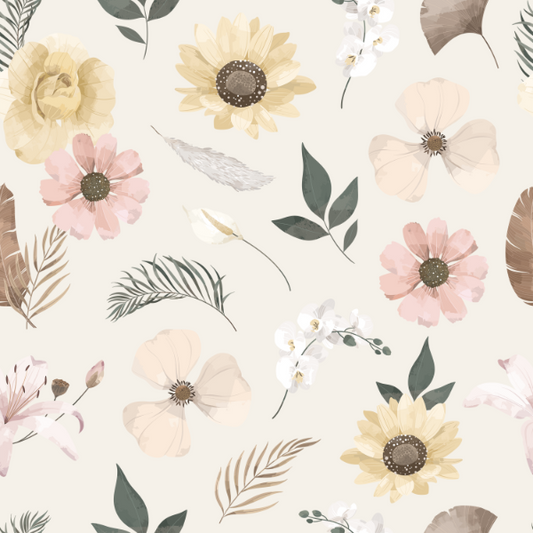 Woven Fabric Wallpaper - Vintage Floral (Cream)
