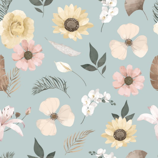 Woven Fabric Wallpaper - Vintage Floral (Light Green)