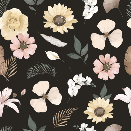 Woven Fabric Wallpaper - Vintage Floral (Black)