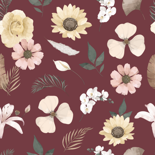 Woven Fabric Wallpaper - Vintage Floral (Maroon)